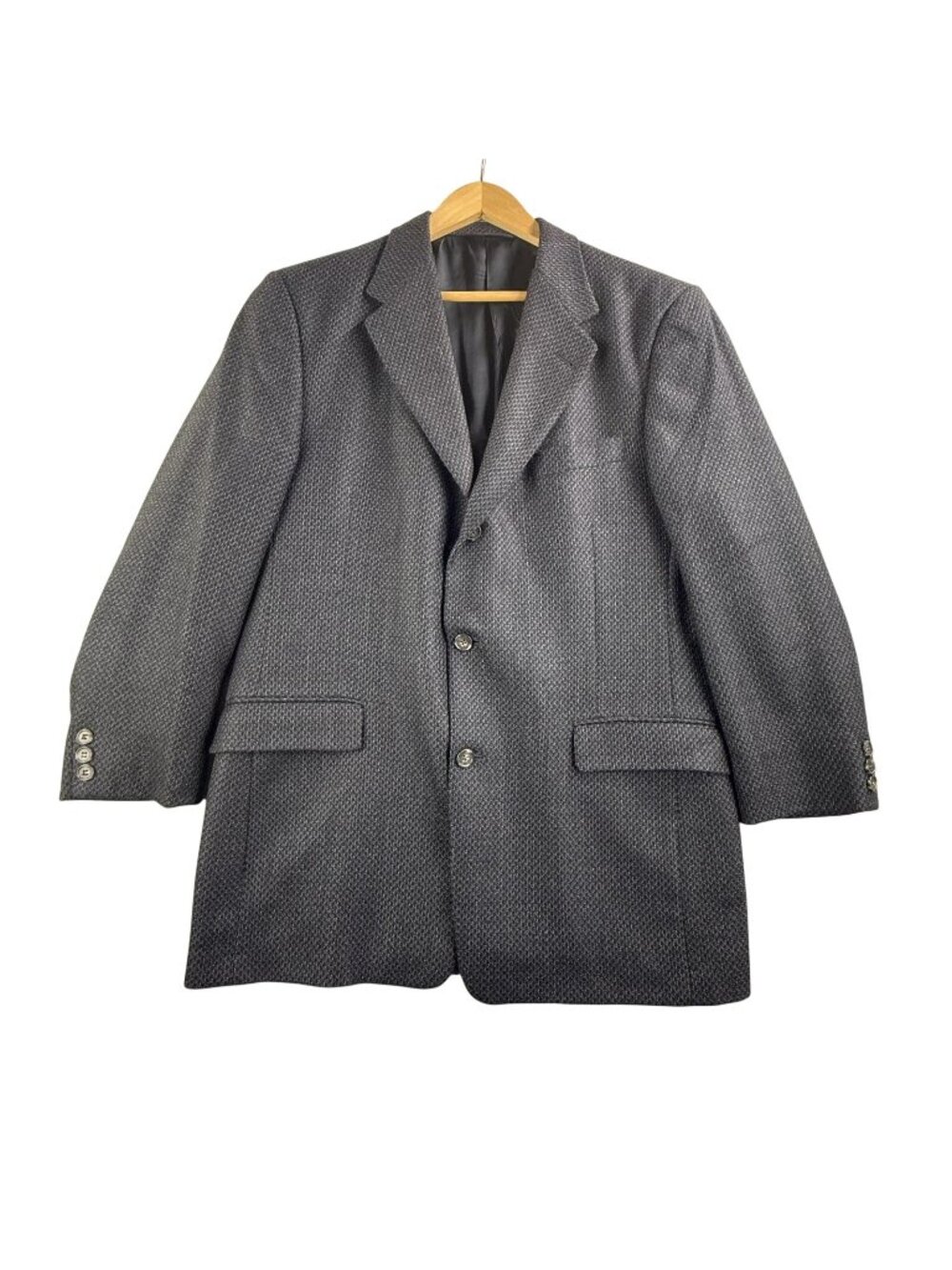 Vintage Hart Schaffner Marx Blazer Mens 42 Black Wool Tweed Sport Coat USA Made